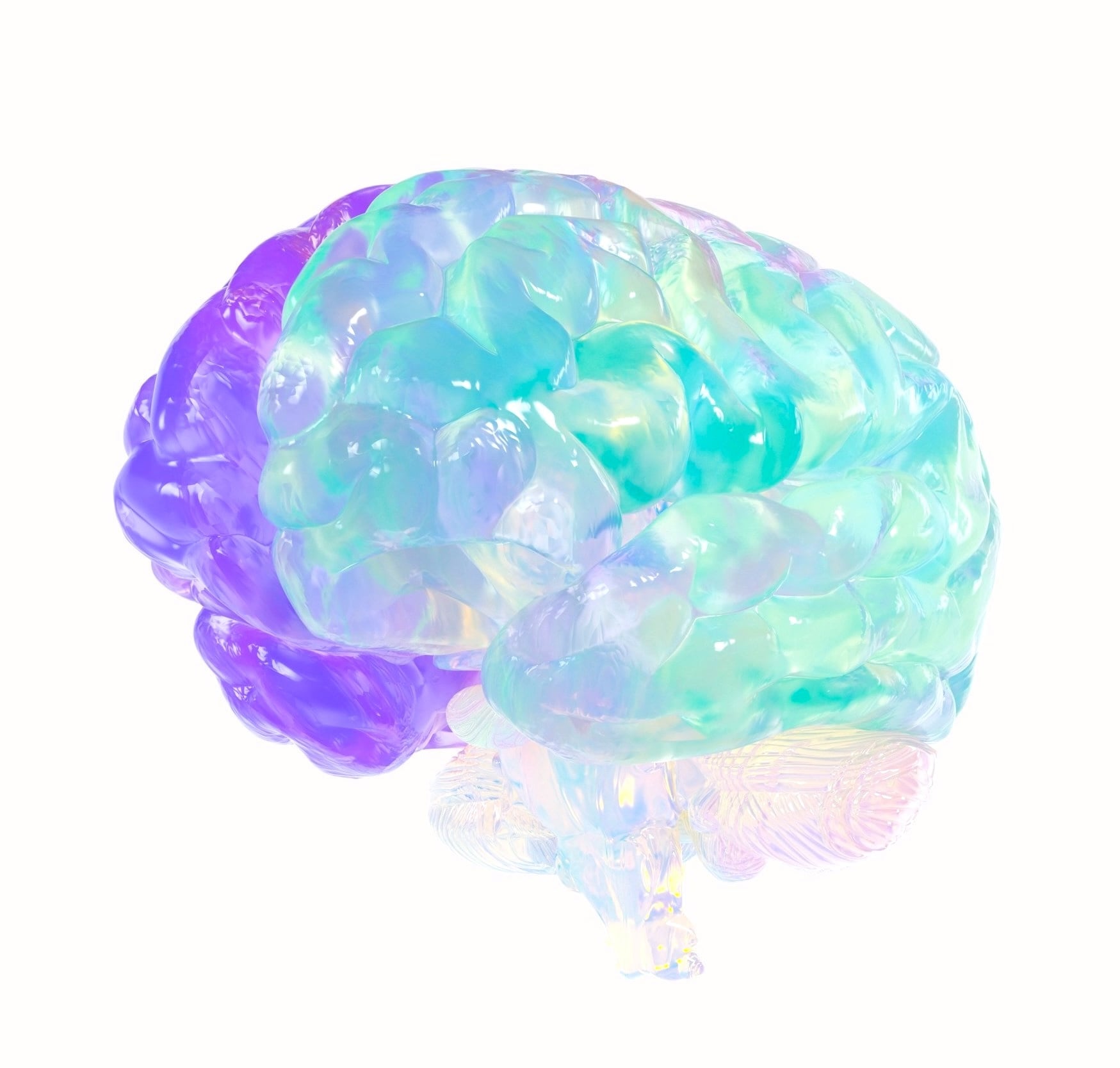 Iridescent glass brain model representing the neurological nature of tics